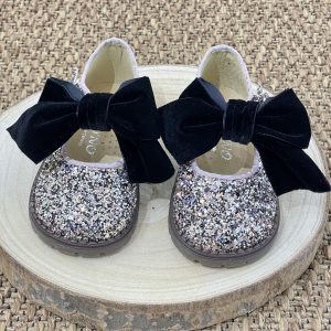 SCARPA GLITTERATA CON FIOCCO IN VELLUTO NERO