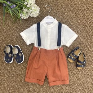 COMPLETO COLOR RUGGINE CON BRETELLE BLU